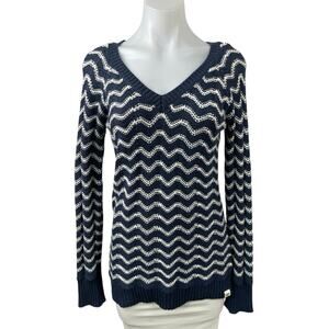 Roxy Women's Blue Chevron V-Neck Long Sleeve Tunic Sweatshirt Sweater Top Size L